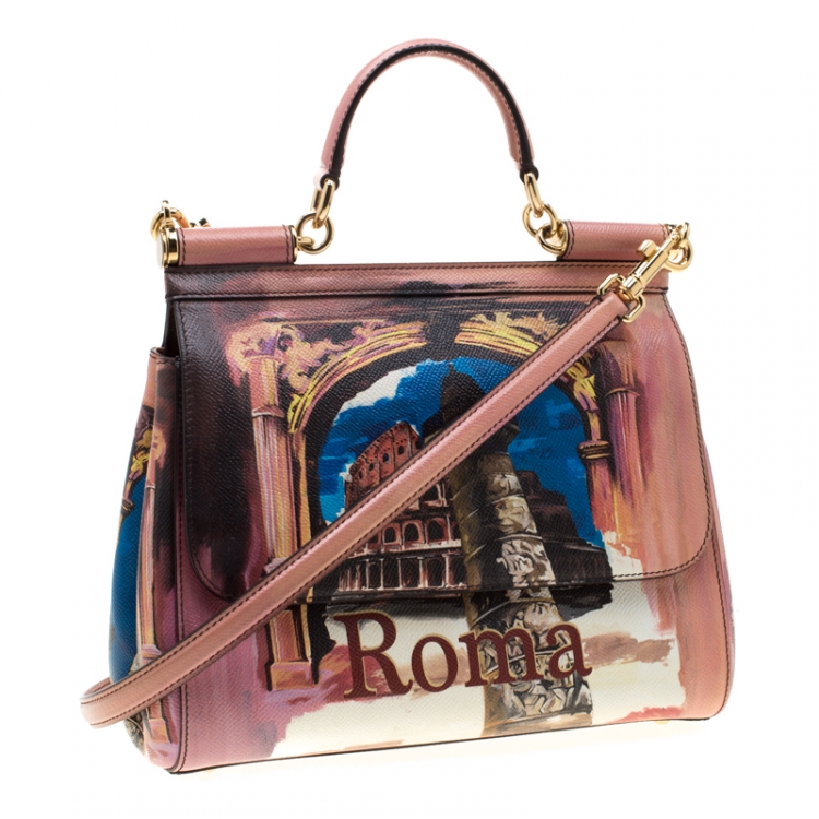 Pre Owned Dolce and Gabbana Multicolor Rome Printed Leather Medium Miss Sicily Top Handle Bag