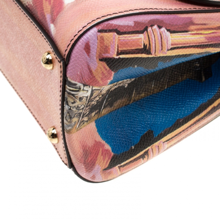 Pre Owned Dolce and Gabbana Multicolor Rome Printed Leather Medium Miss Sicily Top Handle Bag