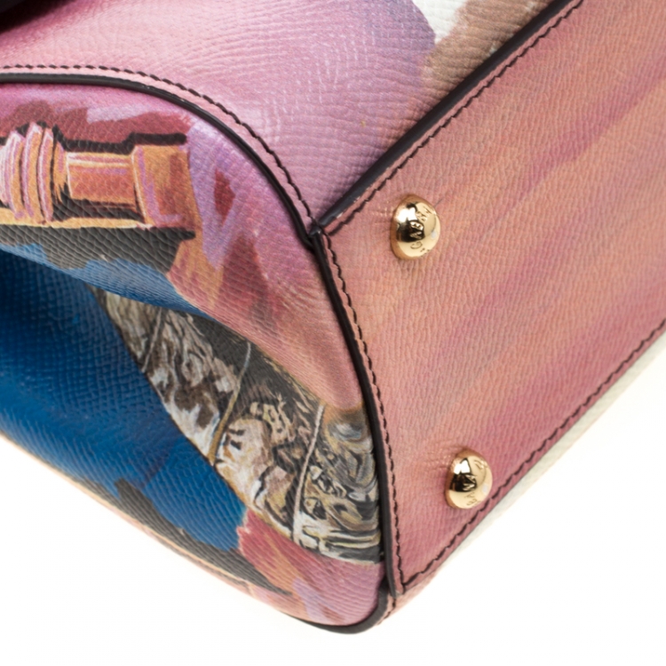 Pre Owned Dolce and Gabbana Multicolor Rome Printed Leather Medium Miss Sicily Top Handle Bag