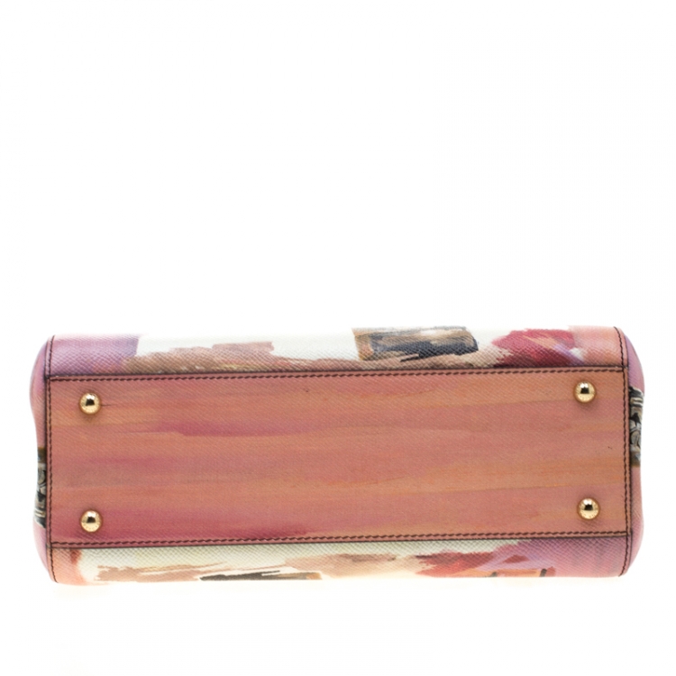 Pre Owned Dolce and Gabbana Multicolor Rome Printed Leather Medium Miss Sicily Top Handle Bag