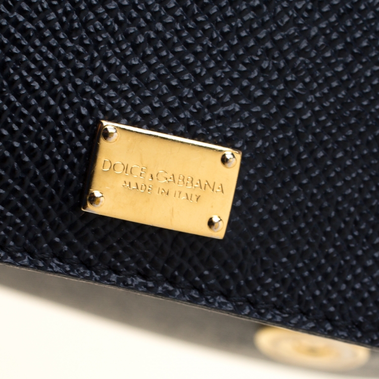 Pre Owned Dolce and Gabbana Navy Blue Leather Medium Miss Sicily Top Handle Bag