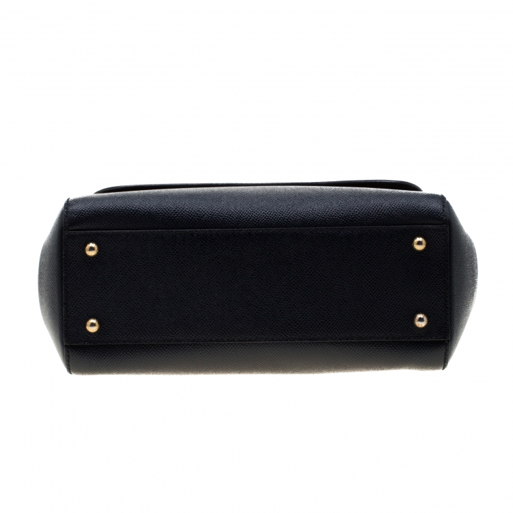Pre Owned Dolce and Gabbana Navy Blue Leather Medium Miss Sicily Top Handle Bag