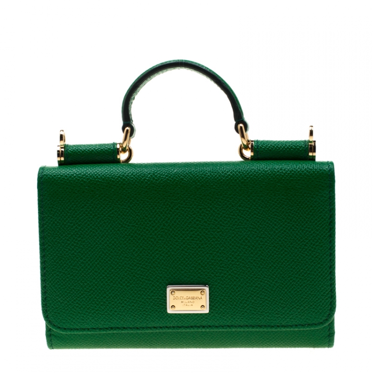 Pre Owned Dolce and Gabbana Green Leather Miss Sicily Von Smartphone Bag