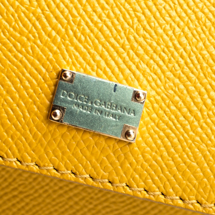 Pre Owned Dolce and Gabbana Yellow Leather Medium Miss Sicily Tote