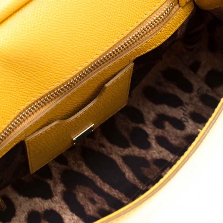Pre Owned Dolce and Gabbana Yellow Leather Medium Miss Sicily Tote