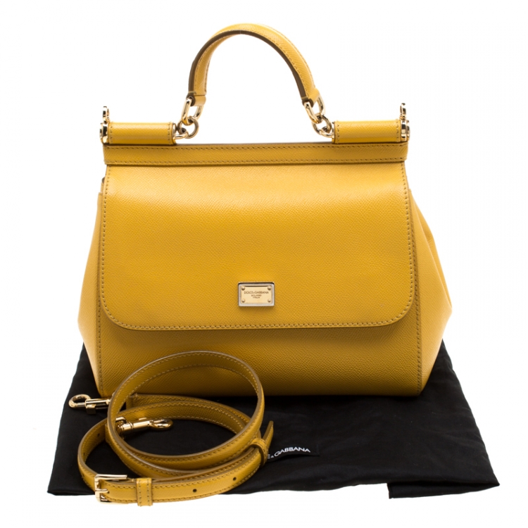 Pre Owned Dolce and Gabbana Yellow Leather Medium Miss Sicily Tote