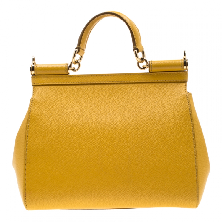 Pre Owned Dolce and Gabbana Yellow Leather Medium Miss Sicily Tote