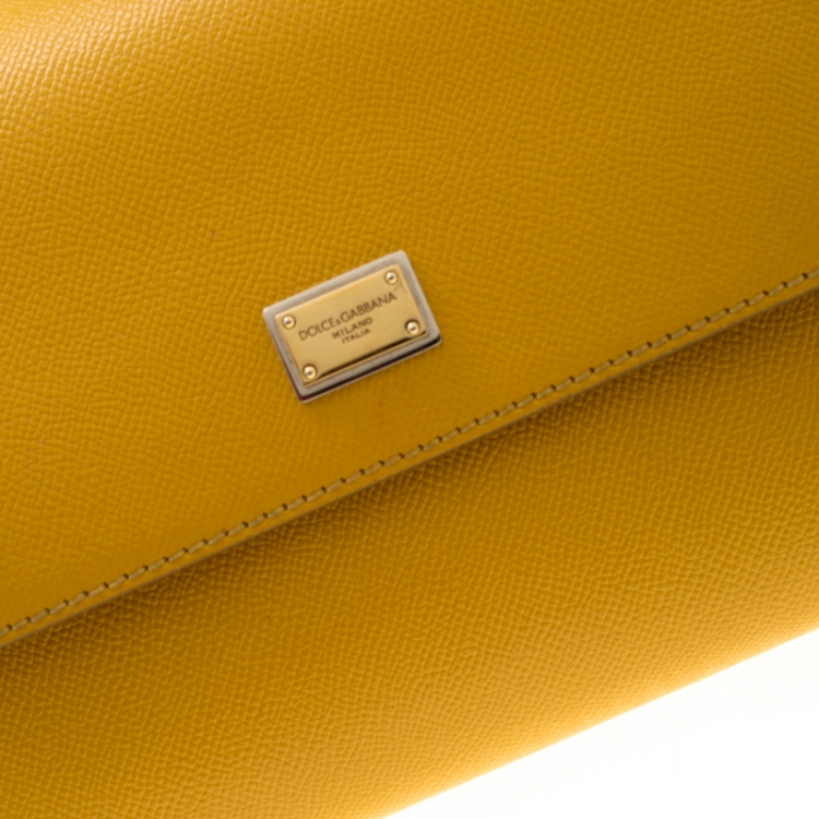 Pre Owned Dolce and Gabbana Yellow Leather Medium Miss Sicily Tote