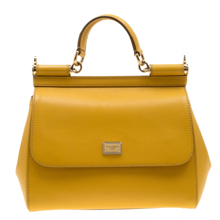 Pre Owned Dolce and Gabbana Yellow Leather Medium Miss Sicily Tote