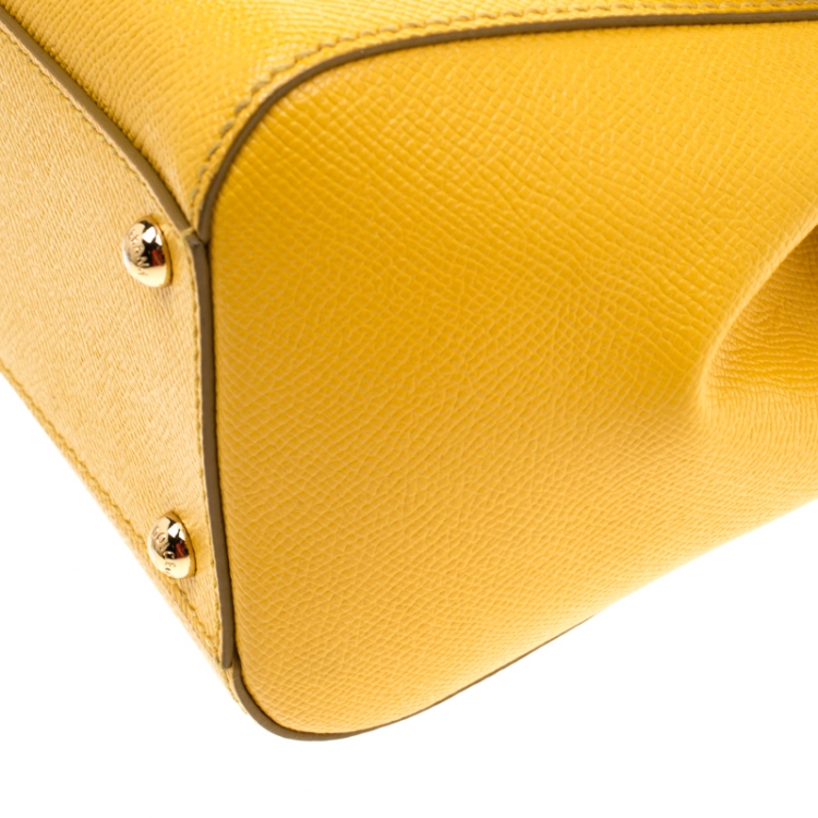Pre Owned Dolce and Gabbana Yellow Leather Medium Miss Sicily Tote