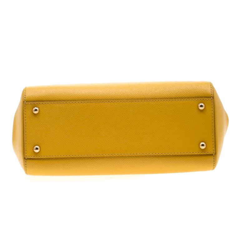 Pre Owned Dolce and Gabbana Yellow Leather Medium Miss Sicily Tote