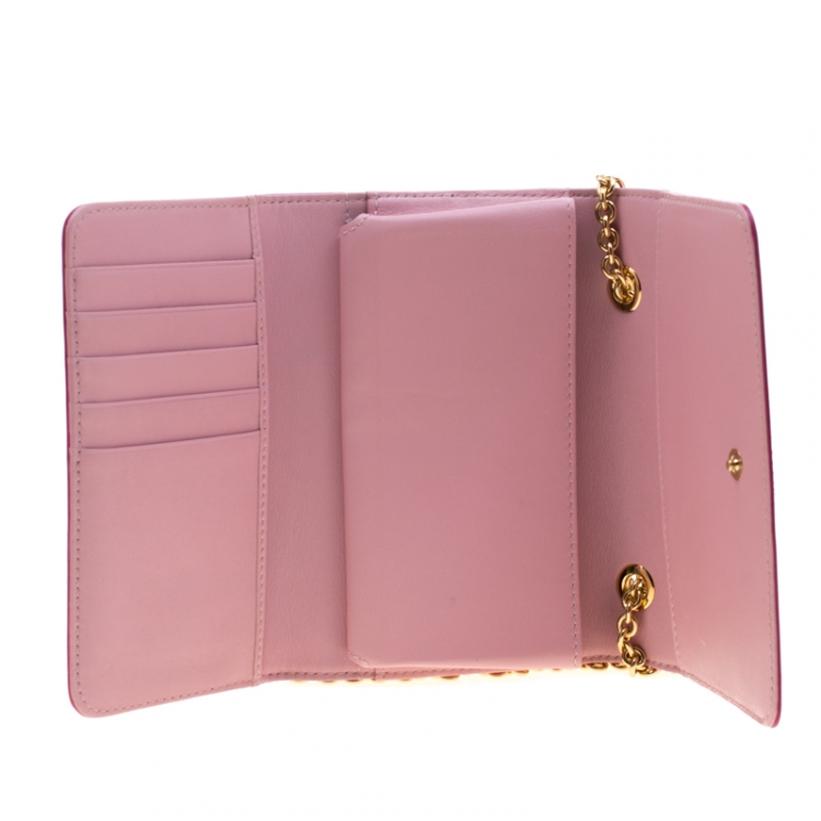 Pre Owned Dolce and Gabbana Dark Pink Patent Leather Wallet On Chain