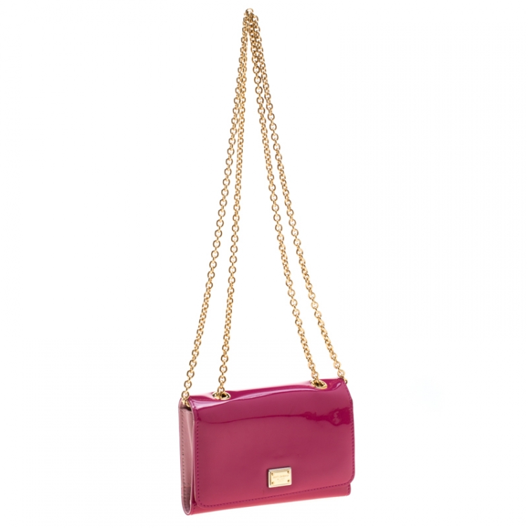 Pre Owned Dolce and Gabbana Dark Pink Patent Leather Wallet On Chain