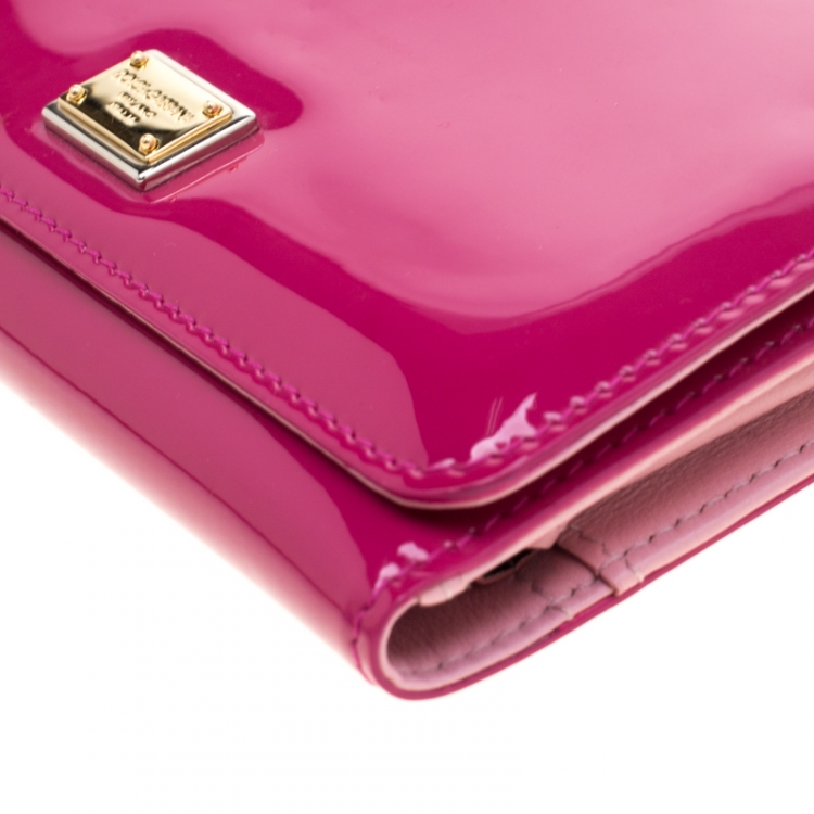 Pre Owned Dolce and Gabbana Dark Pink Patent Leather Wallet On Chain