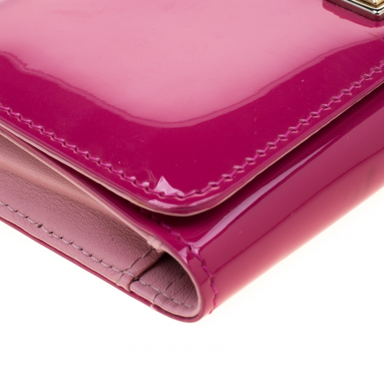 Pre Owned Dolce and Gabbana Dark Pink Patent Leather Wallet On Chain