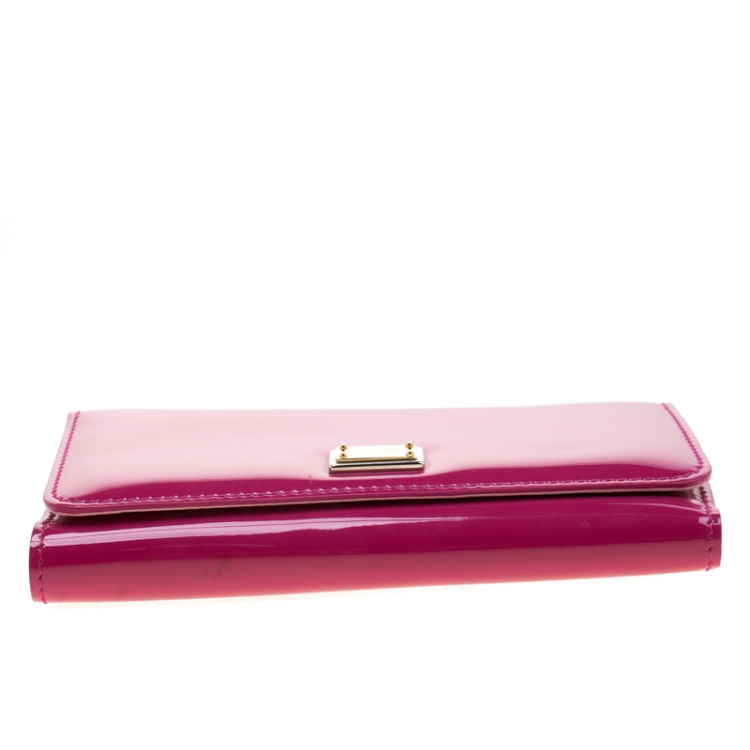 Pre Owned Dolce and Gabbana Dark Pink Patent Leather Wallet On Chain
