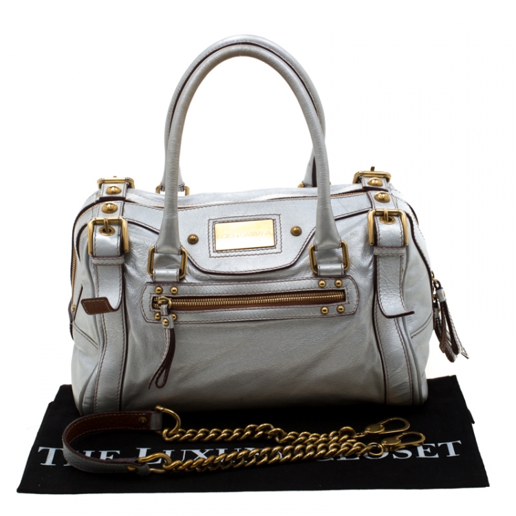 Pre Owned Dolce and Gabbana Silver Leather Miss Easy Way Boston Bag