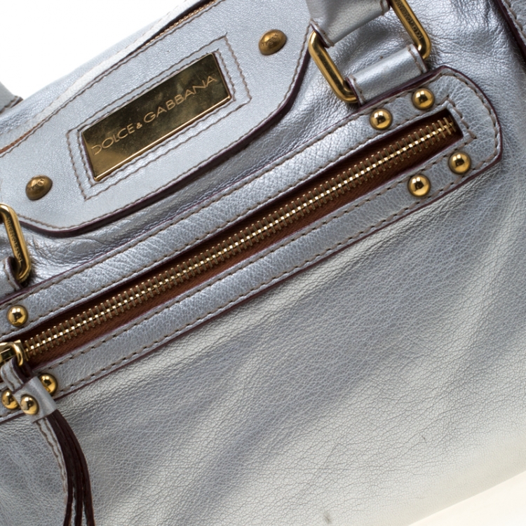 Pre Owned Dolce and Gabbana Silver Leather Miss Easy Way Boston Bag