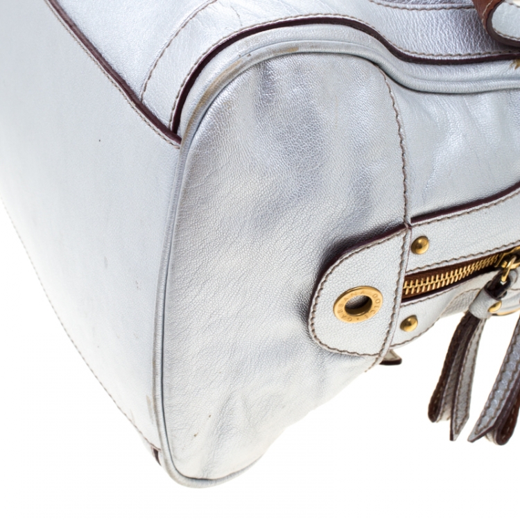 Pre Owned Dolce and Gabbana Silver Leather Miss Easy Way Boston Bag