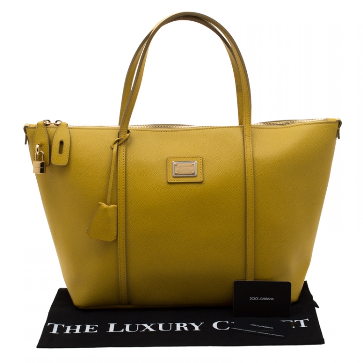 Pre Owned Dolce & Gabbana Yellow Leather Tote Bag