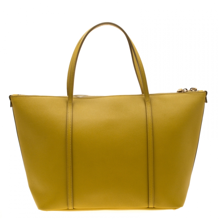 Pre Owned Dolce & Gabbana Yellow Leather Tote Bag
