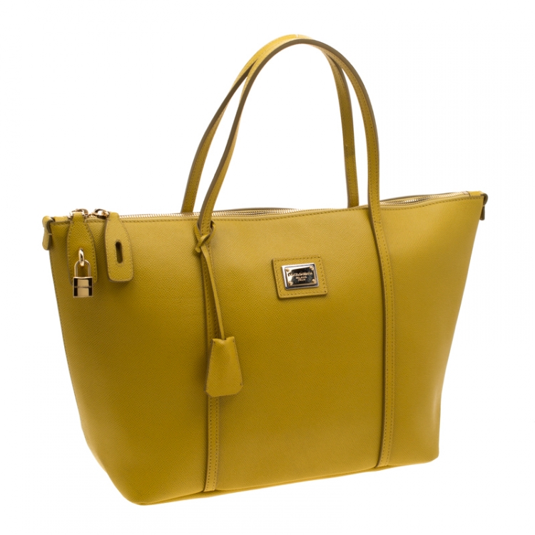 Pre Owned Dolce & Gabbana Yellow Leather Tote Bag