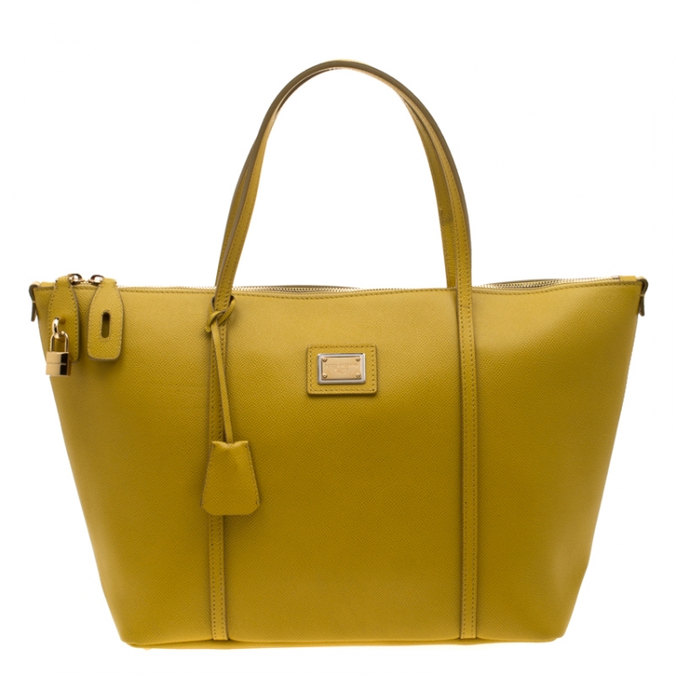 Pre Owned Dolce & Gabbana Yellow Leather Tote Bag