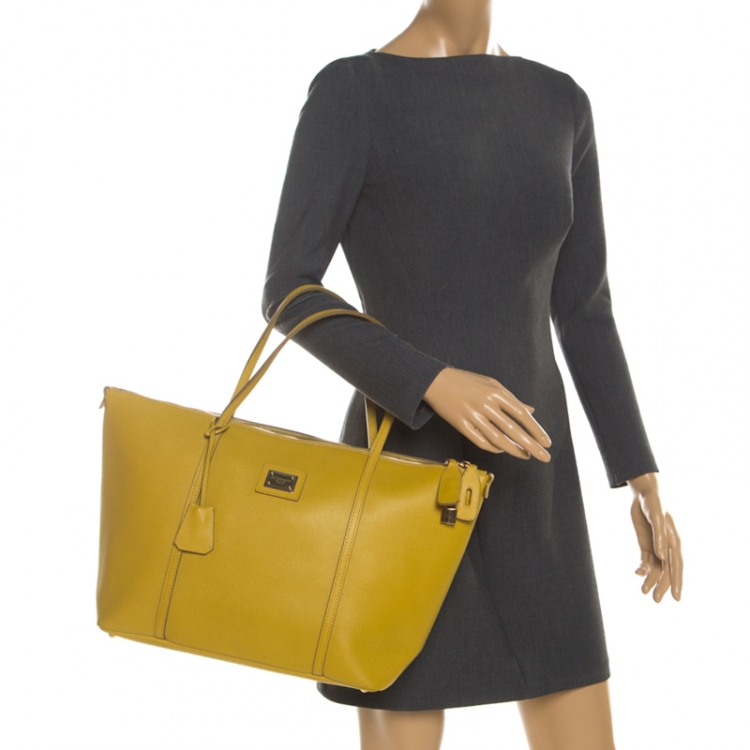 Pre Owned Dolce & Gabbana Yellow Leather Tote Bag