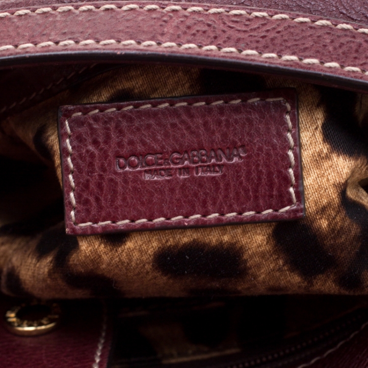 Pre Owned Dolce and Gabbana Burgundy Leather Top Handle Bag