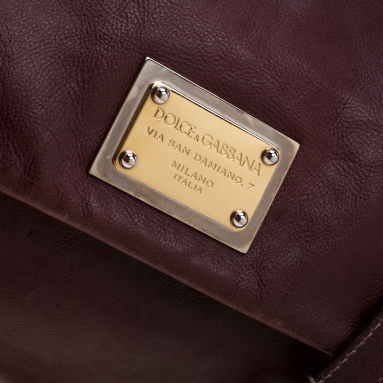Pre Owned Dolce and Gabbana Burgundy Leather Top Handle Bag