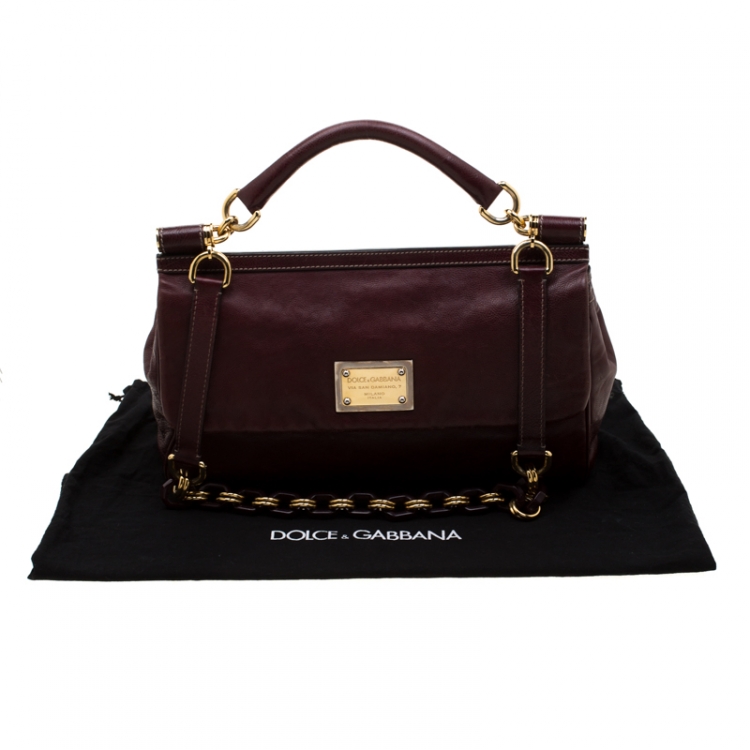 Pre Owned Dolce and Gabbana Burgundy Leather Top Handle Bag