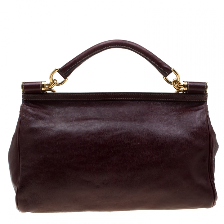 Pre Owned Dolce and Gabbana Burgundy Leather Top Handle Bag