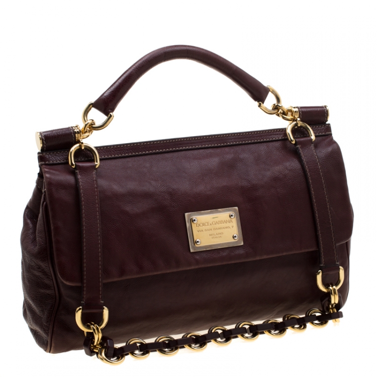 Pre Owned Dolce and Gabbana Burgundy Leather Top Handle Bag