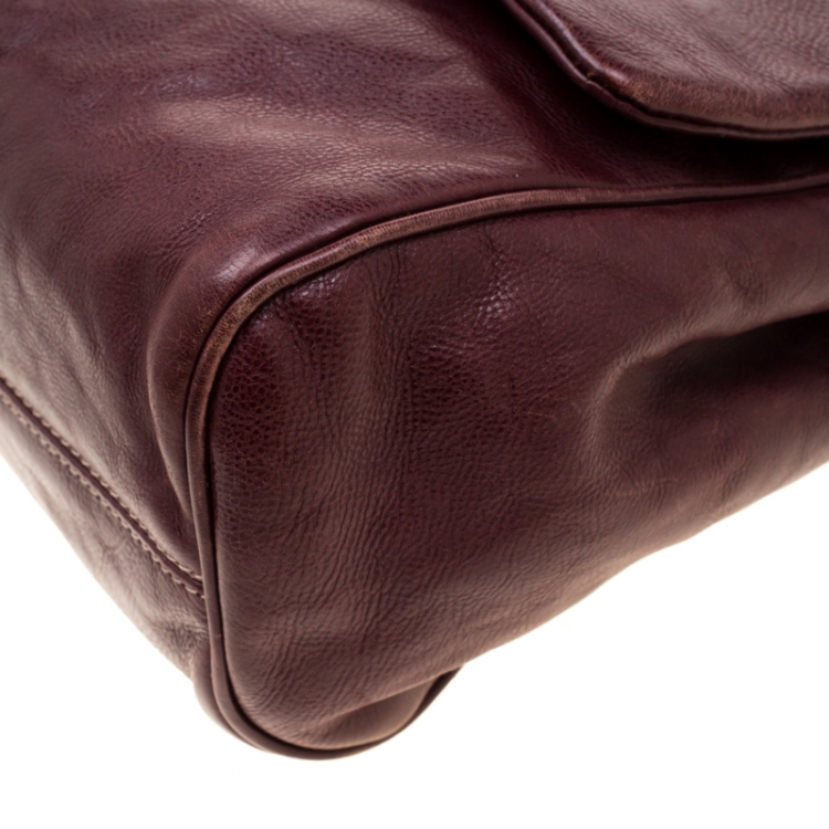 Pre Owned Dolce and Gabbana Burgundy Leather Top Handle Bag