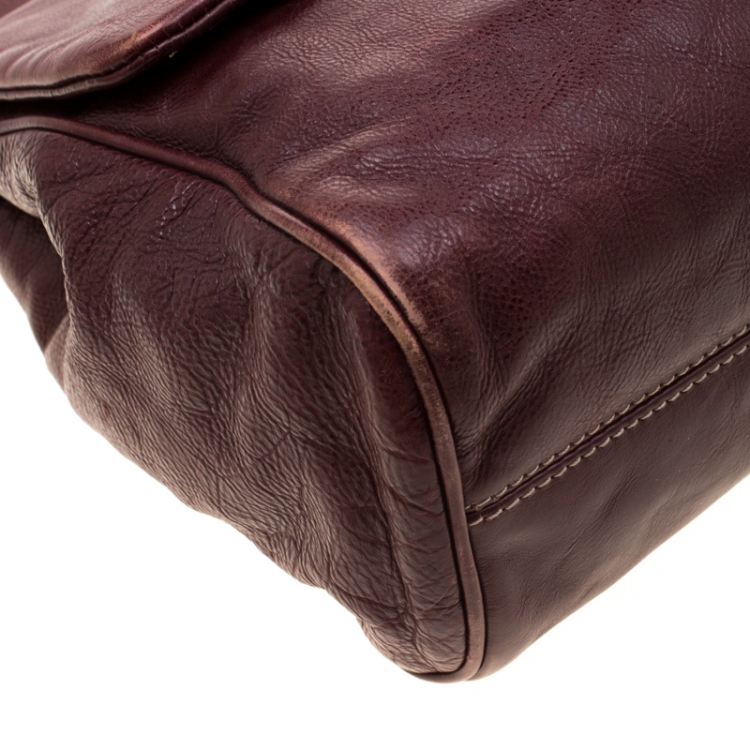 Pre Owned Dolce and Gabbana Burgundy Leather Top Handle Bag
