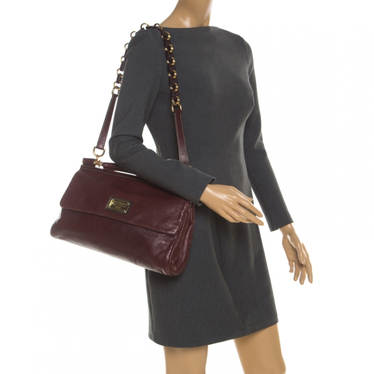 Pre Owned Dolce and Gabbana Burgundy Leather Top Handle Bag