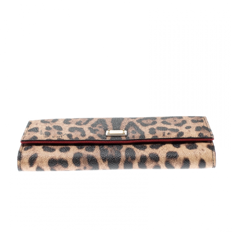 Pre Owned Dolce and Gabbana Beige Leopard Print Leather Continental Wallet