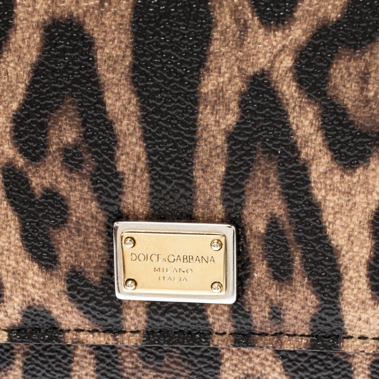 Pre Owned Dolce and Gabbana Beige Leopard Print Leather Continental Wallet