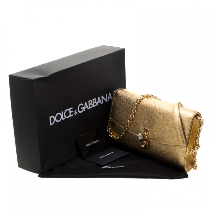 مملوكة مسبقًا Dolce & Gabbana Gold Dauphine Leather Pochette Shoulder Bag