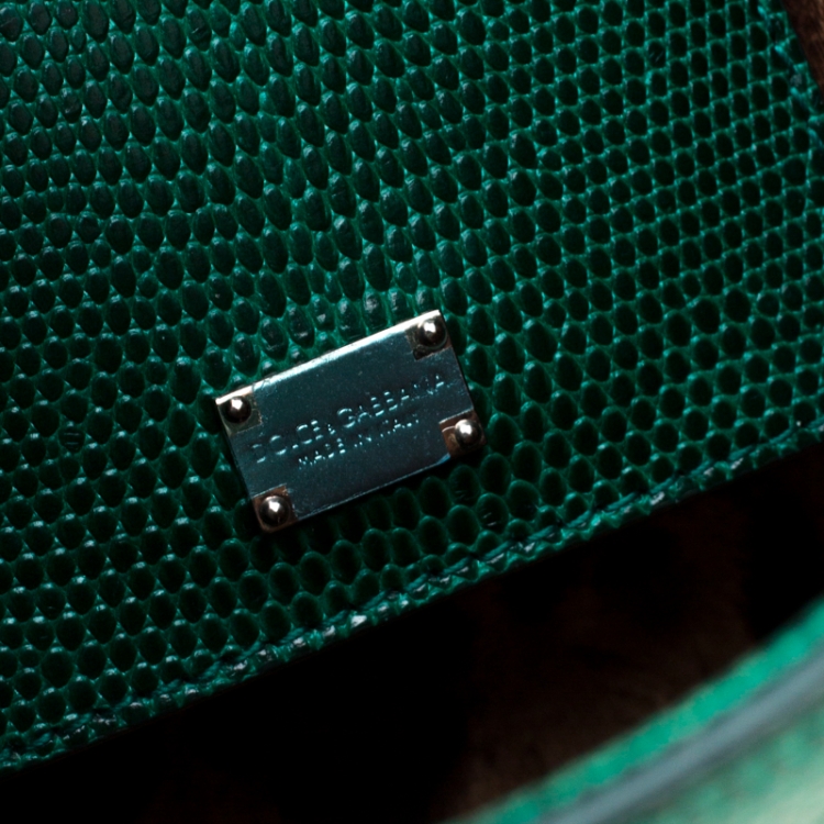 Pre Owned Dolce and Gabbana Green Lizard Embossed Leather Small Miss Monica Top Handle Bag