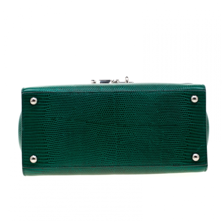 Pre Owned Dolce and Gabbana Green Lizard Embossed Leather Small Miss Monica Top Handle Bag