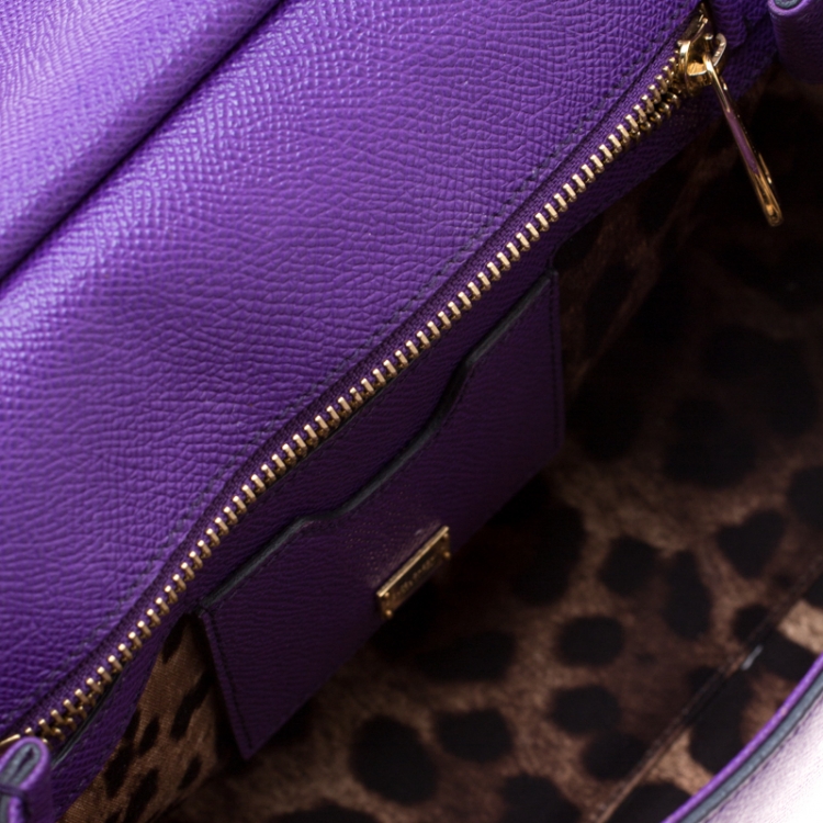Pre Owned Dolce and Gabbana Purple Leather Medium Miss Sicily Tote