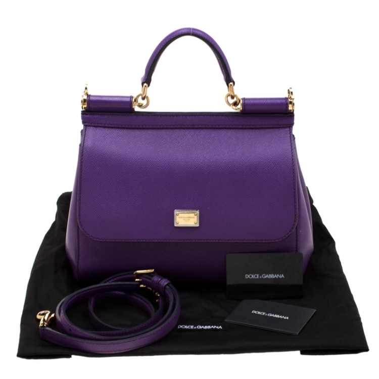 Pre Owned Dolce and Gabbana Purple Leather Medium Miss Sicily Tote