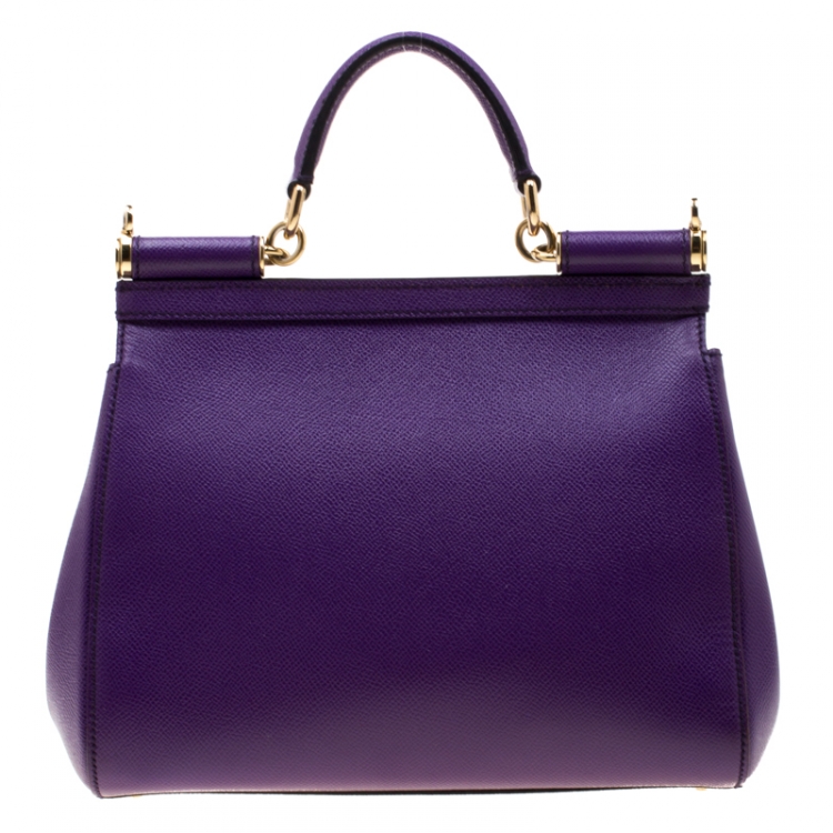 Pre Owned Dolce and Gabbana Purple Leather Medium Miss Sicily Tote