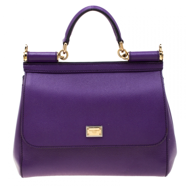 Pre Owned Dolce and Gabbana Purple Leather Medium Miss Sicily Tote