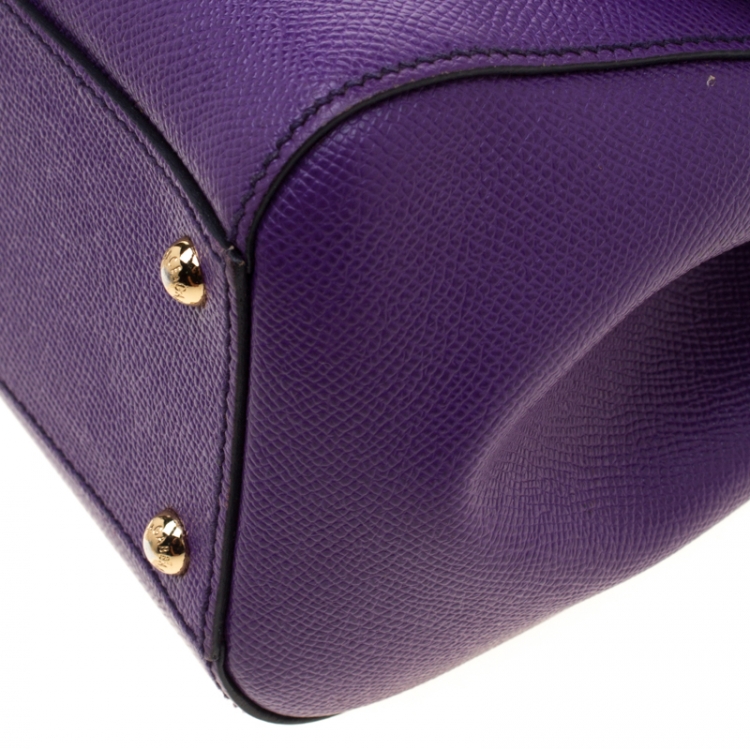 Pre Owned Dolce and Gabbana Purple Leather Medium Miss Sicily Tote