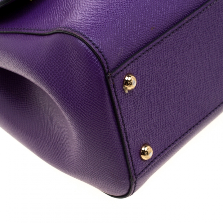 Pre Owned Dolce and Gabbana Purple Leather Medium Miss Sicily Tote
