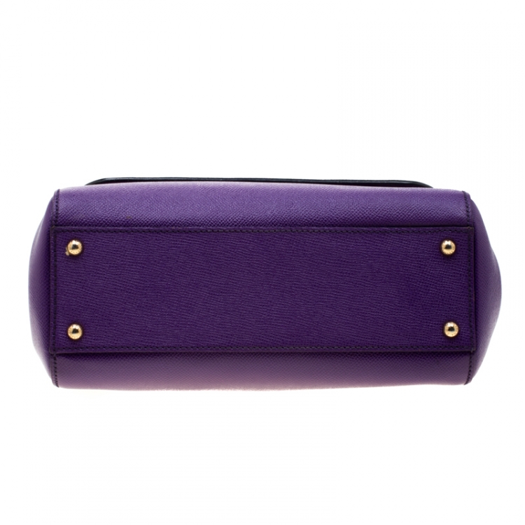 Pre Owned Dolce and Gabbana Purple Leather Medium Miss Sicily Tote