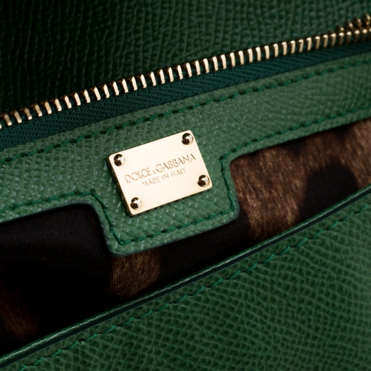Pre Owned Dolce and Gabbana Green Leather Large Miss Sicily Top Handle Bag