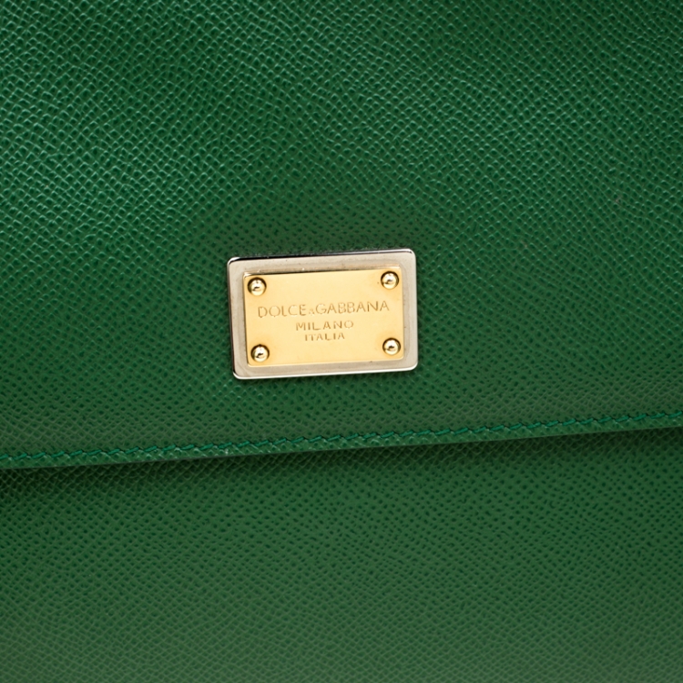 Pre Owned Dolce and Gabbana Green Leather Large Miss Sicily Top Handle Bag